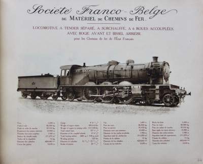 <b>Locomotive à Tender Séparé, à surchauffe, à 6 roues accouplées, avec bogie avant et bissel arrière</b><br>pour les Chemins de fer de l'Est Français